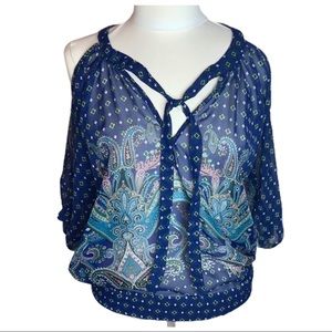 Myth NYC Cold Shoulder Peasant Top Paisley